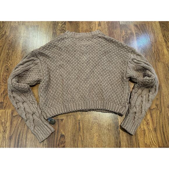 Free People Bonfire Chunky Knit Cardigan Sweater Brown - Large NWOT Cozy Cotton - Picture 2 of 8